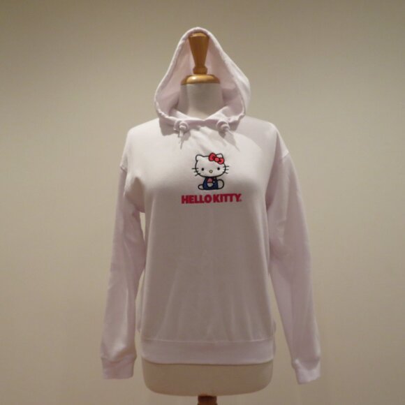 Women XS White Hoodie Sweatshirt Hello Kitty Embroidery Screen Print Warm Cozy - Picture 2 of 16